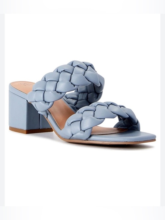Shoes - Braided Double-Strap Block chunky Heel Mules
